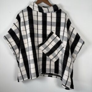 World Market‎ Plaid Check Poncho Black White One Size